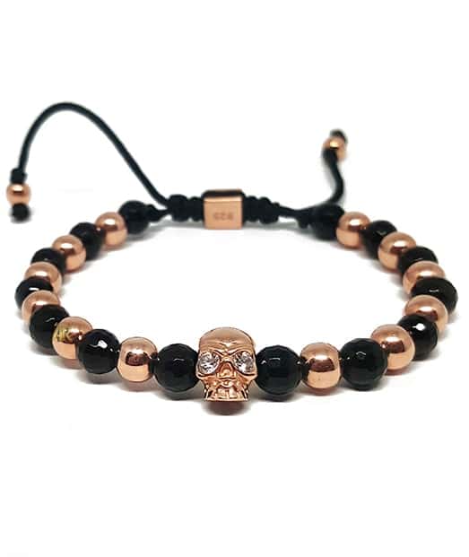 AR1135 bratara argint aurit rose skull logo 1-min