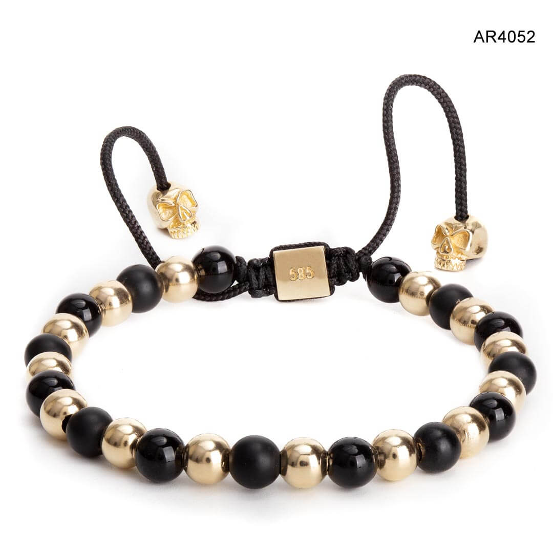 Bratara Aur 14K SKULL COLLECTION cu bilute aur si onix [AR4052]